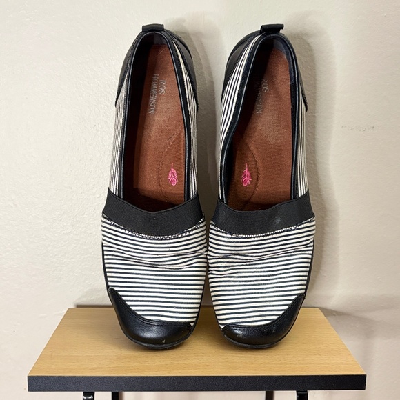 Ros Hommerson Black & White Striped Leather Slip On Shoes Size 9 - Picture 5 of 15